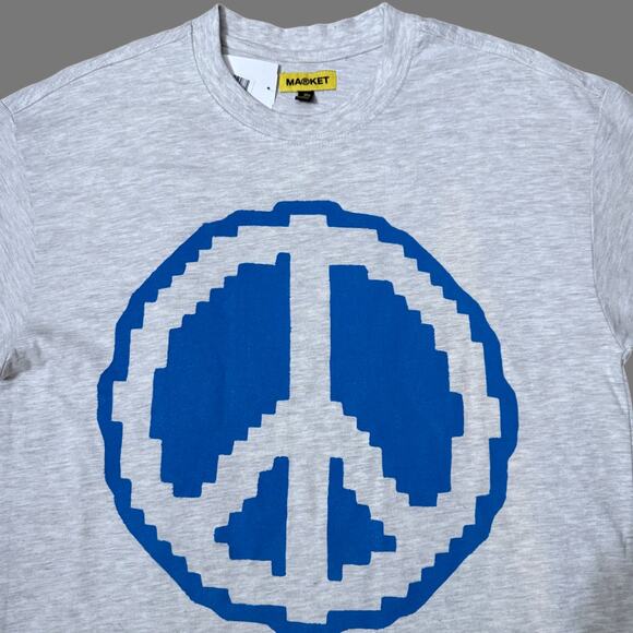 Market Studios PIXEL PEACE SS T-SHIRT Gray/Blue Size M NWT - Picture 2 of 5
